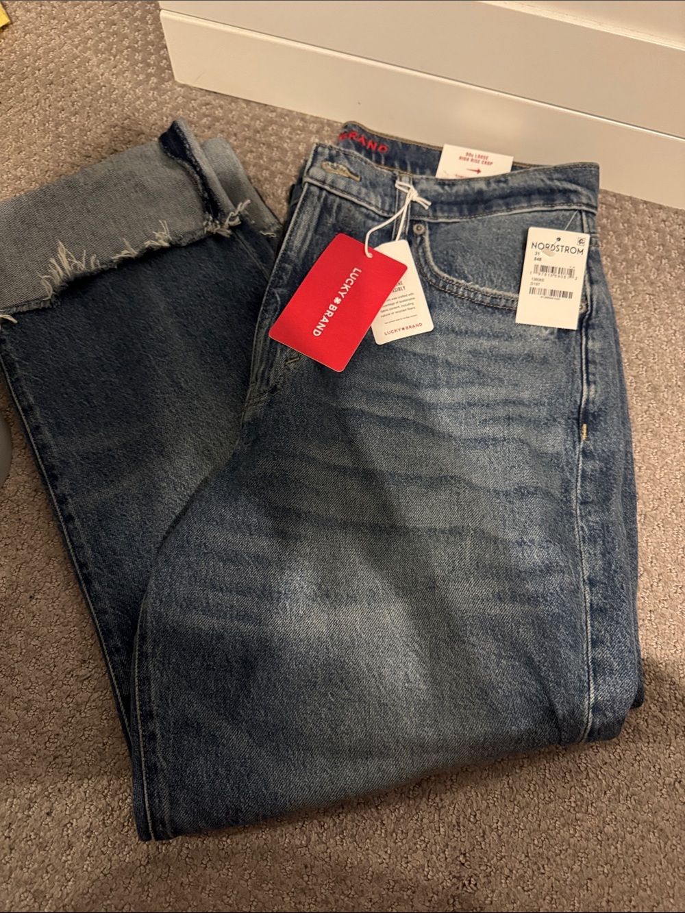 Lucky Brand woman’s  Medium Blue Relaxed Jeans with Raw Hem